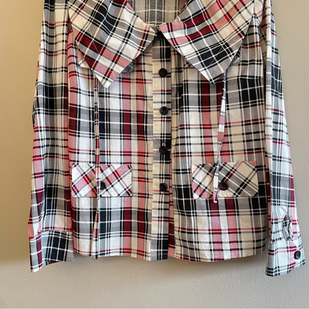Vintage “K TEEN” White & Red Plaid Drawstring Collar Blouse –Size Large Like New - Picture 9 of 16